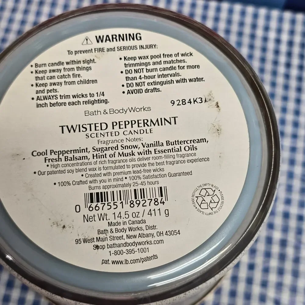 BBW Calm & Bright Twisted Peppermint Large 3 Wick Candle Home Fragrance Decor - Picture 2 of 2